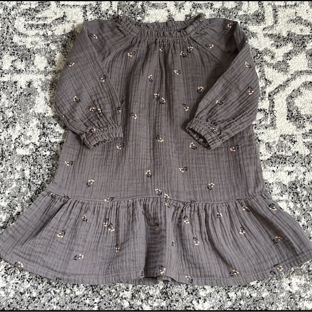 H&M Toddler Girls' Long Sleeve Floral Grey Dress, Size 4T